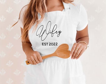 Wifey Apron Kitchen Bridal Shower Gift Personalized Wifey Apron Cute Bridal Engagement Gift Ideas 2022 Gift for Bride (EB3353EST)