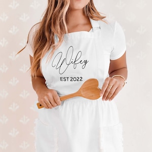 Wifey Apron Kitchen Bridal Shower Gift Personalized Wifey Apron Cute Bridal Engagement Gift Ideas 2022 Gift for Bride (EB3353EST)