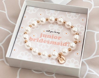 Junior Bridesmaid Bracelet Teen Girl Bracelet Junior Bridesmaid Proposal Junior Bridesmaid Gift Idea  (EB3276GJR) Gold Monogram Bracelet