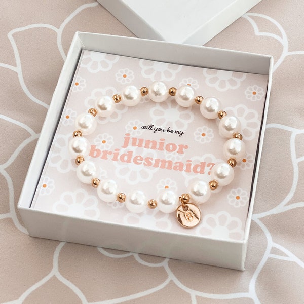 Junior Bridesmaid Bracelet Teen Girl Bracelet Junior Bridesmaid Proposal Junior Bridesmaid Gift Idea  (EB3276GJR) Gold Monogram Bracelet