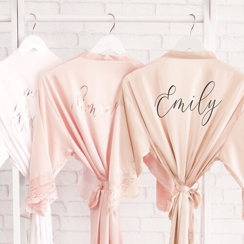 Personalized Bridesmaid Robes With Names Satin Lace Custom Etsy