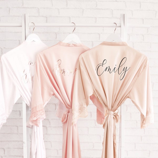 Bridesmaid Robes Personalized Bridesmaid Robes with Names - Satin Lace Bridal Robes Bridal Party Robes Custom Name Robes (EB3260P)