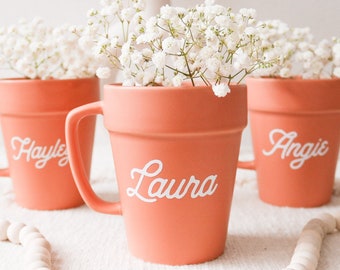 Coffee Mug Personalized Flower Pot Mug for Women Pottery Plant Mug Terra Cotta Mug Office Birthday Gift Idea for Friend Coworker (EB3471P)