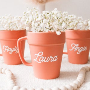 Coffee Mug Personalized Flower Pot Mug for Women Pottery Plant Mug Terra Cotta Mug Office Birthday Gift Idea for Friend Coworker (EB3471P)
