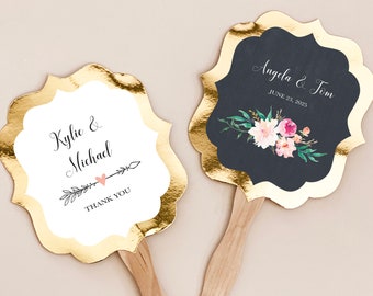 Wedding Fans Personalized Hand Fans Wedding Fan Favors Rustic Wedding Favors Paddle Fans Ceremony Fans Floral Wedding (EB3204GDN) 24| pcs