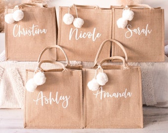 Custom Bridesmaid Tote - Personalized Burlap Tote Bags - Beach Bags - Bachelorette Party Favor - Bridal Party Bridesmaid Gifts (EB3259P)