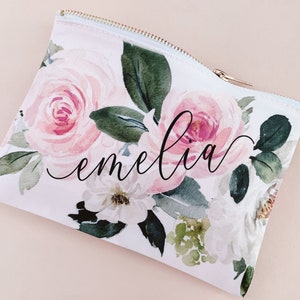 Floral Makeup Bag - Floral Cosmetic Pouch - Floral Bridesmaid Gift Ideas - Floral Makeup Case - Spring Floral Gifts for Her (EB3302SPFL)
