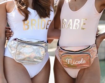 Bachelorette Fanny Pack Bridesmaid Fanny Pack Personalized Fanny Packs Beach Bridesmaid Gift Tropical (EB3440P) Metallic Fanny Packs