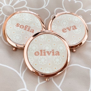 Flower Print Mirror Compacts for Teen Girl Birthday Gift Ideas Flower Girl Mirrors Personalized Gifts Women Junior Bridesmaid (EB3166GFL)