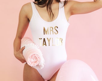 Bride Swimsuit Personalized Bride Swimsuit Onepiece Honeymoon Swim Suit Custom Swimsuit Bachelorette Swimsuit Beach Bride Gift (EB3342CT)