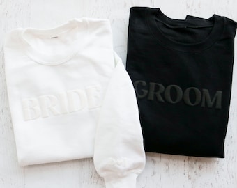 Embossed Bride & Groom Sweatshirts - Matching Couples Sweatshirts - Winter Engagement Gift - Honeymoon Sweatshirts - Groom Gift (EB3453PFWD)