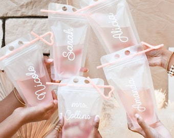 Bachelorette Party Favors Bridesmaid Drink Pouches Personalized Drink Pouches with Straw Pool Beach Bachelorette Ideas (EB3481P)