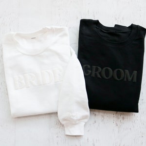 Embossed Bride & Groom Sweatshirts - Matching Couples Sweatshirts - Winter Engagement Gift - Honeymoon Sweatshirts - Groom Gift (EB3453PFWD)