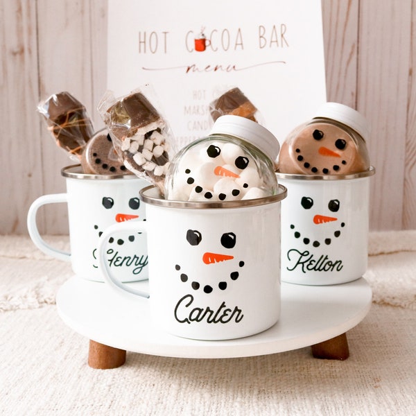 Custom Snowman Mug - Personalized Hot Chocolate Mug for Kids - Cute Holiday Mug - Custom Camper Mug for Friend - White Cocoa Mug (EB3313SNW)