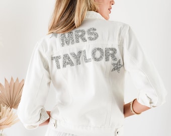 custom white denim jacket