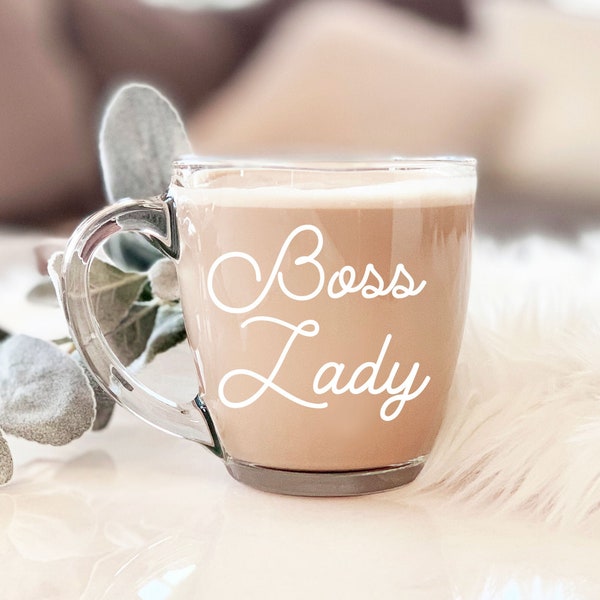 Boss Lady Mug Boss Lady Coffee Mug Boss Gift Ideas Woman Female Boss Office Gifts for Boss Christmas Holiday Gifts Glass MUG (EB3289BSL)