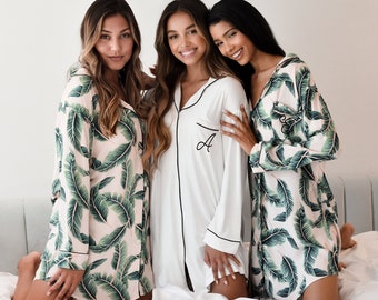 Matching Palm Leaf Sleep Shirts - Summer Bridesmaid Pjs - Tropical Wedding Getting Ready Shirt - Tropic Like It's Hot Bachelorette (EB3391M)