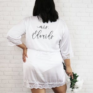 PLUS SIZE Bride Robe Personalized Bride Robes Mrs Robe PLUS size Satin Lace Bride Getting Ready Robe Plus Size (EB3260P)