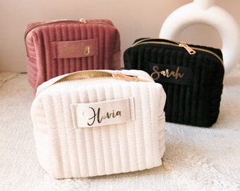 Custom Velvet Cosmetic Bag for BRIDESMAIDS - Personalized Gift for Bridal Party Bridesmaid Gifts Ideas - Beauty MAKEUP BAG for Her (EB3516P)