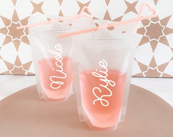 Bachelorette Drink Pouches Personalized Drink Pouches with Straw Pool Beach Bachelorette Party Favors Bridesmaid Gift Ideas (EB3481P)