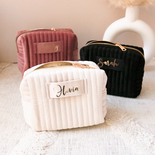 Custom Velvet Cosmetic Bag for BRIDESMAIDS - Personalized Gift for Bridal Party Bridesmaid Gifts Ideas - Beauty MAKEUP BAG for Her (EB3516P)