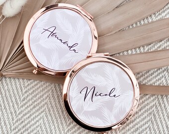 Tropical Bridesmaid Gifts Palm Mirrors Bachelorette Party Favors Beach Compact Personalized Gifts for Women Friends Birthday (EB3166NPLM)