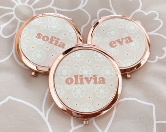 Flower Print Mirror Compacts for Teen Girl Birthday Gift Ideas Flower Girl Mirrors Personalized Gifts Women Junior Bridesmaid (EB3166GFL)