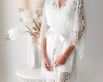 Bride Robe Lace Bridal Robe Personalized Bride Robe Regular and Plus Size Bridal Robe Full Lace Robe Bride Gift (EB3321P)