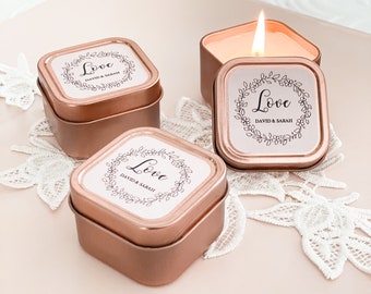 Rose Gold Wedding Favors Rose Gold Candle Favors Bridal Shower Favors Candle Wedding Favors Personalized for Guests  (EB3400GDN) 12| pcs