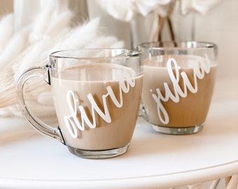 Initial Mug Initial Coffee Mug Monogram Coffee Mug Personalized Coffee Mug Coffee Cup Bridal Party Bridesmaid Coffee Mugs (EB3289P) GLASS