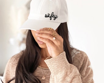 Wifey Hat Wifey Baseball Hat Bride Hat Bride Cap Bride Baseball Hat Honeymoon Hat Bride Gift Bridal Shower Gift (EB3373EMB-WHT-WFY)