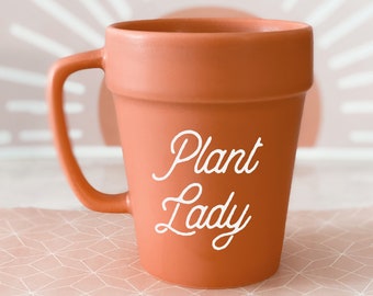 Plant Lady Mug Plant Mom Terra Cotta Planter Mug Plant Lover Gift Idea Gardening for Mothers Day Gift Flower Pot Mug (EB3471PL)