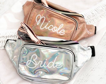 Fanny Pack Bachelorette Bridesmaid Fanny Pack Personalized Silver Rose Gold Fanny Pack Beach Bridesmaid Gift (EB3440P) Metallic Fanny Packs