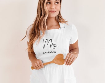 Bride Apron Kitchen Bridal Shower Gift Personalized Mrs Apron Cute Bridal Shower Gift Ideas Wedding Shower Gift for Bride (EB3353CT)