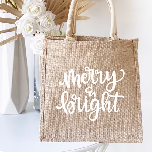 Merry & Bright Holiday Gift Bags Winter Tote Bags Reusable Etsy