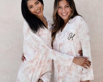 Tie Dye Sleep Shirts for Women Monogrammed Pajamas for Bridesmaid Pajamas Getting Ready Pj's  (EB3391M)