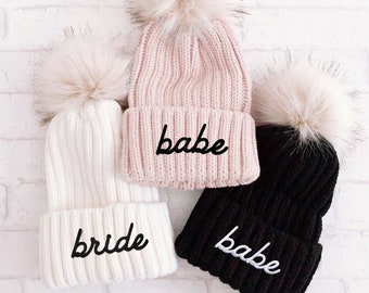 Bride Beanie Hats Babe Beanie Bridesmaid Beanies - Winter Bachelorette Beanies for Women (EB3357BABE)