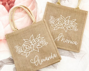 Personalized Burlap Beach Bags Beach Bridesmaid Tote Bags Beach Bag Women Personalized Floral Burlap Tote Jute Tote Bag Custom (EB3259FDO)