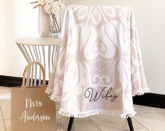 Bride Towel Wifey Towel Bride Beach Towel Honeymoon Gift Bridal Shower Gift for Bride Bachelorette Beach Towel Personalized (EB3327BOHOP)