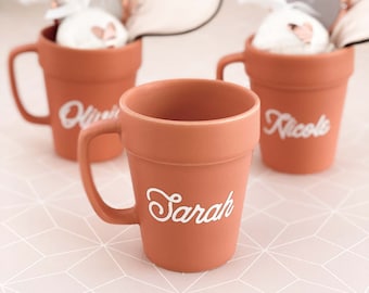 Personalized Planter Mug Plant Lover Gift Idea Gardening Gift for Women Friends Plant Mom Grandma Flower Pot Mug Planter Shaped (EB3471P)