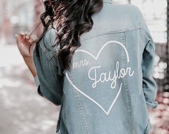 Wedding Jacket Bride Jean Jacket Personalized Custom Bride Jacket MRS Denim Jacket Retro Personalized Bridal Shower Gift Ideas (EB3343HRT)