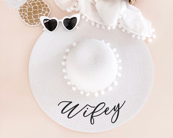 Wifey Hat Honeymoon Gift Bride Beach Hat Unique Bridal Shower Gift Idea for Bride to Be Gift Beach Bachelorette Gift (EB3270P)