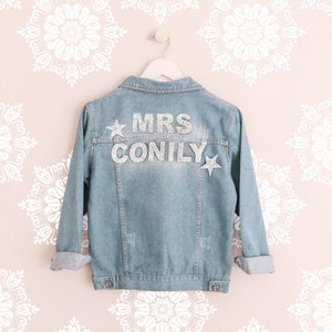 Personalized Jean Jacket Bride Denim Jacket Bride Jacket Personalized Jacket Custom Wedding Jacket Glam Bride Gift Ideas EB3343SQP image 7