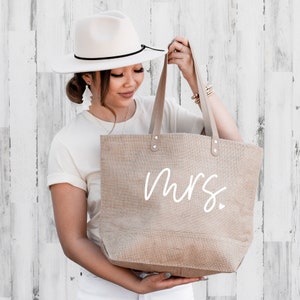 Mrs Tote Bag | Bride Beach Bag | Bridal Shower Gift Bag | Future Mrs Jute Bag | Bachelorette Bag For The Bride | Gift for Mrs (EB3330MRSH)