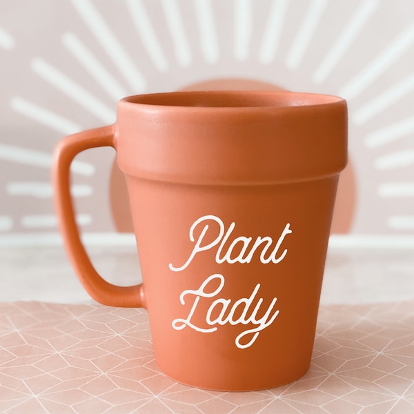 Plant Lady Mug Plant Mom Terra Cotta Planter Mug Plant Lover Gift Idea Gardening for Mothers Day Gift Flower Pot Mug (EB3471PL)