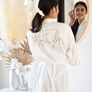 Bride Robe Personalized Bride Gift Bridal Shower Gift Unique Wedding Day Robe for Bride Custom Mrs Robe Ruffle Robes (EB3377P)