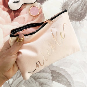 Rose Gold Make Up Bag Personalized Make up Bag Bridesmaid Make Up Bag Rose Gold Gifts for Women Bag Custom Cosmetic Pouch (EB3222AD)