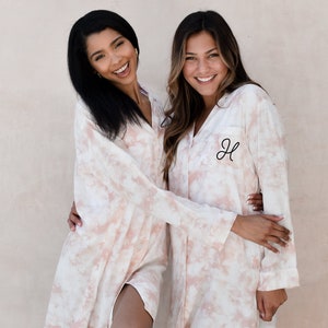 Tie Dye Sleep Shirts for Women Monogrammed Pajamas for Bridesmaid Pajamas Getting Ready Pj's  (EB3391M)