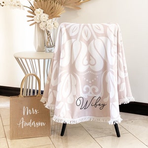 Bride Towel Wifey Towel Bride Beach Towel Honeymoon Gift Bridal Shower Gift for Bride Bachelorette Beach Towel Personalized (EB3327BOHOP)