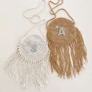Monogram Purse Monogrammed Bag Crochet Purse Fringe Tassel Purse Holiday Gifts for Friends, Teens, Women (EB3446SQM)